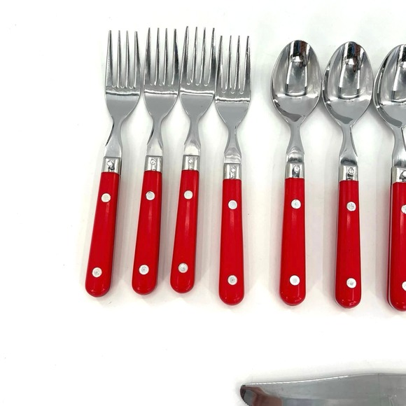 18 WF Washington Forge MARDI GRAS Spoons Forks Knives Red Handle Stainless set - Picture 7 of 7